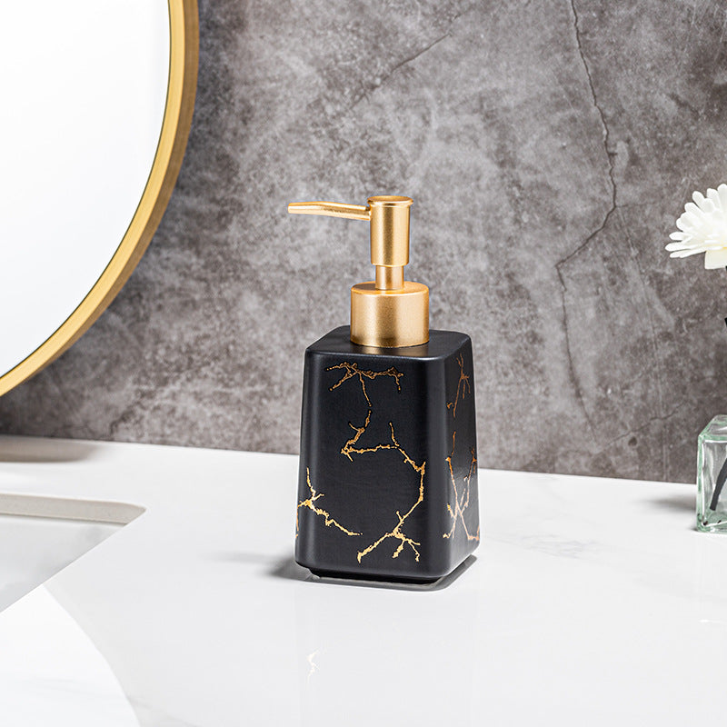 Luxury marble-effect ceramic soap dispenser with gold pump Bowlift