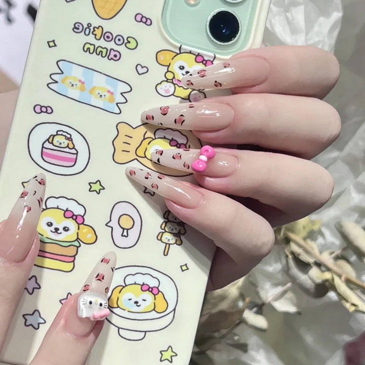 Stylish Press-On Nail Tips with Leopard Design Bowlift