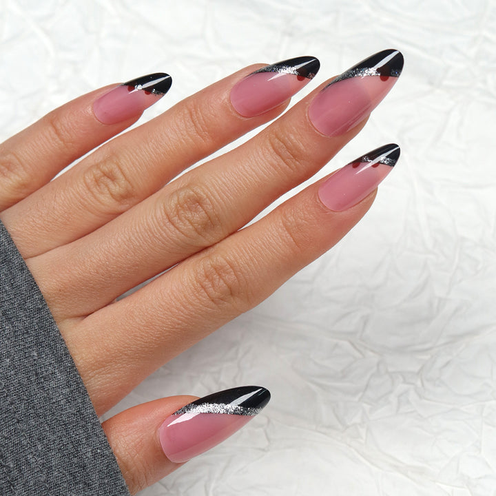 Elegant Stiletto Press-On Nails with Glitter Accents Bowlift