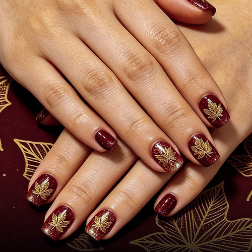 Artistic Leaf-Embellished Nail Art Design Bowlift