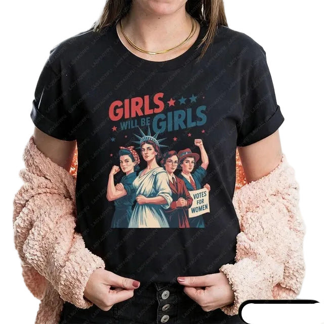 Women's nan vintage-inspired feminist graphic t-shirt with suffragette illustration Bowlift