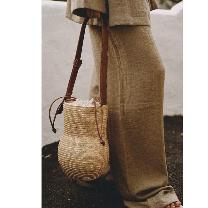 Handmade basket bag with elegant leather strap Bowlift