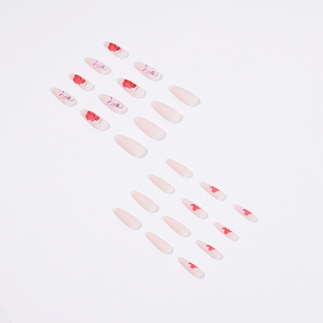 Artful Nail Extensions with Abstrahized Face Drawing Bowlift