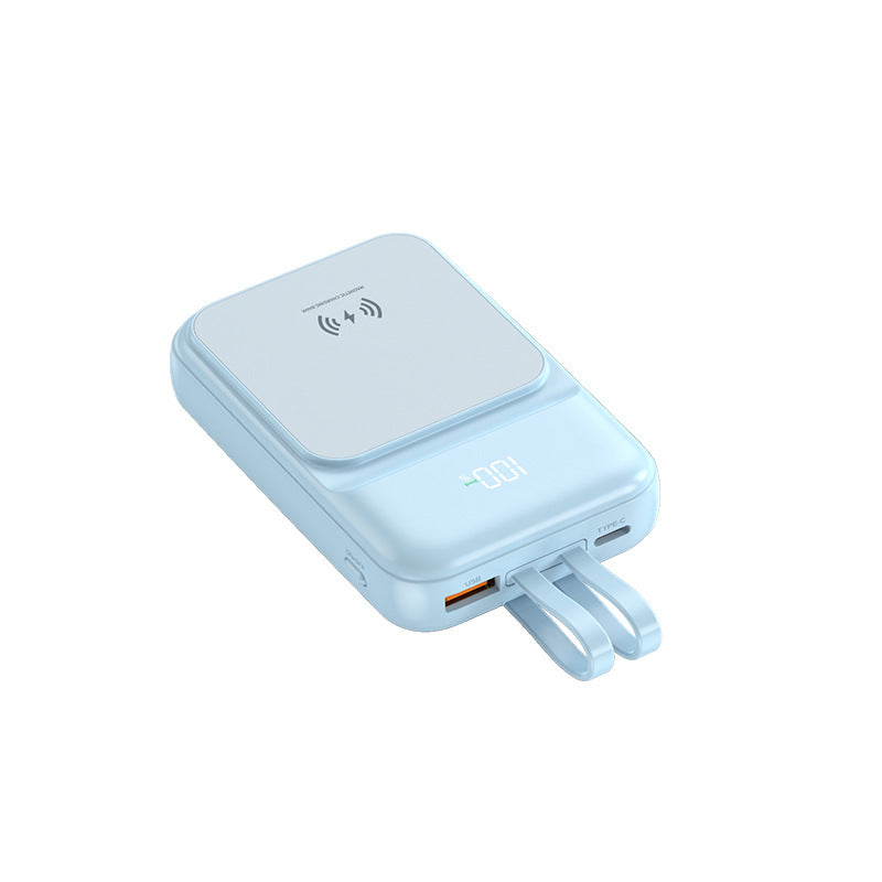 Portable power bank with wireless charging function and integrated charging cable Bowlift
