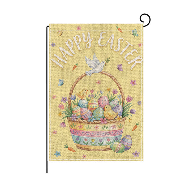 Decorative Double-Sided Burlap Easter Garden Flag with Buffalo Check Bunny Trio