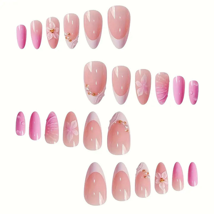 Artistic Floral Design Press-On Nail Set Bowlift
