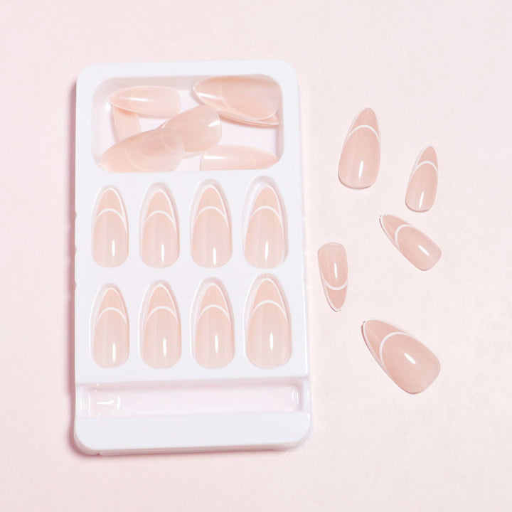 Almond-Shaped Press-On Nails with Elegantly Curved French Tips Bowlift