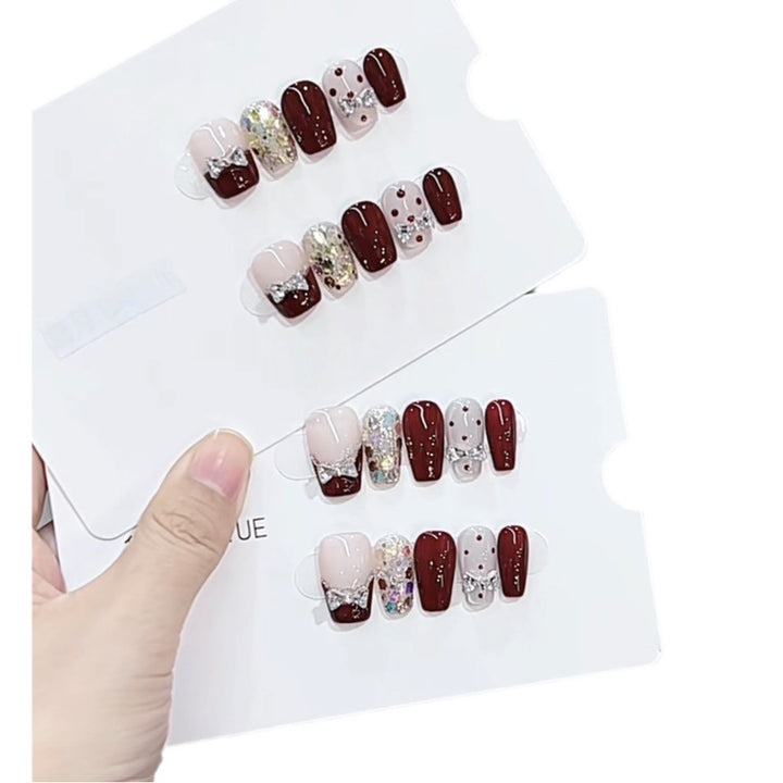 Luxury Press-On Nail Art Set with Glittering Bow Accents Bowlift