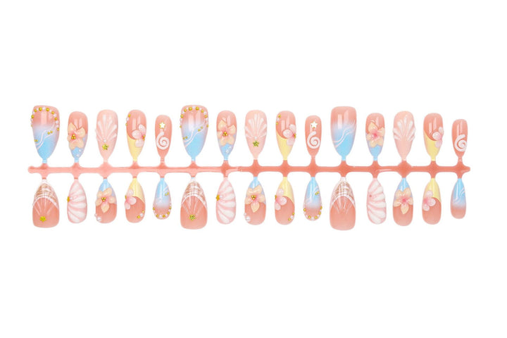 Artificial nail set with elegant flower and shell design Bowlift