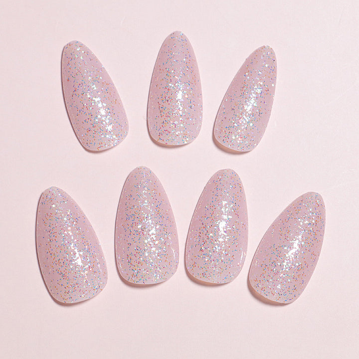 Glittery Almond-Shaped Press-On Nails Set Bowlift