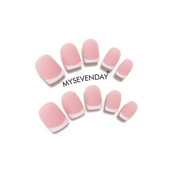 Matte French Tip Press-On Nail Set Bowlift