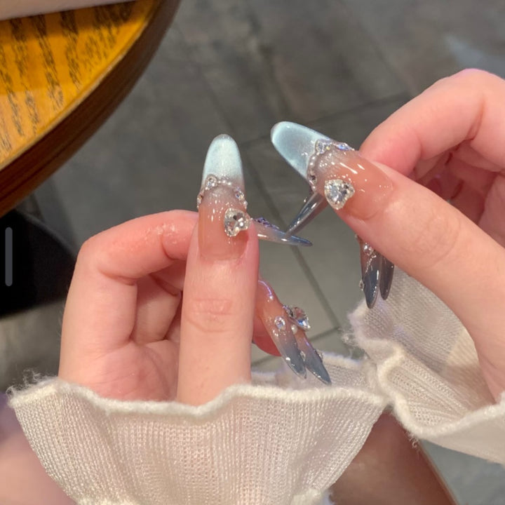 Decorative Crystal-Embellished Press-On Nail Set Bowlift