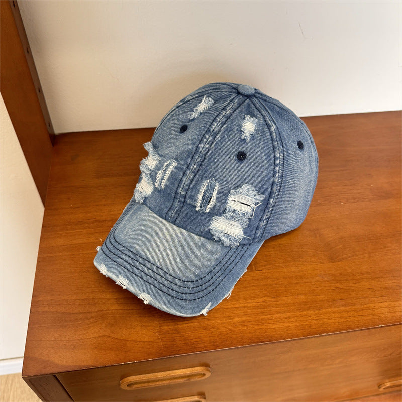 Women's Distressed Denim Adjustable Baseball Cap Bowlift