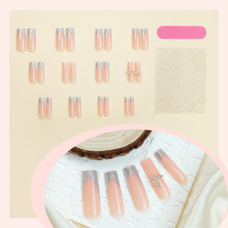 Elegant Silver Glitter Press-On Nail Set Bowlift