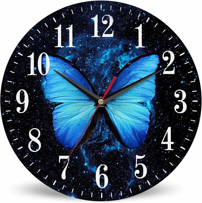 Botanical Butterfly Distressed Wood Round Wall Clock Bowlift