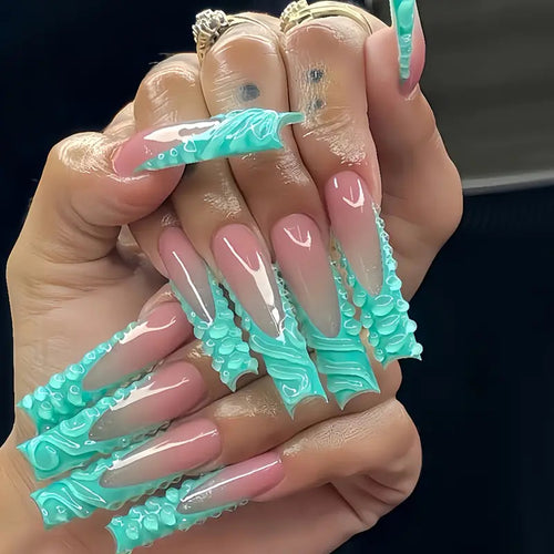 Artistic Wave-Pattern Press-On Nails Bowlift