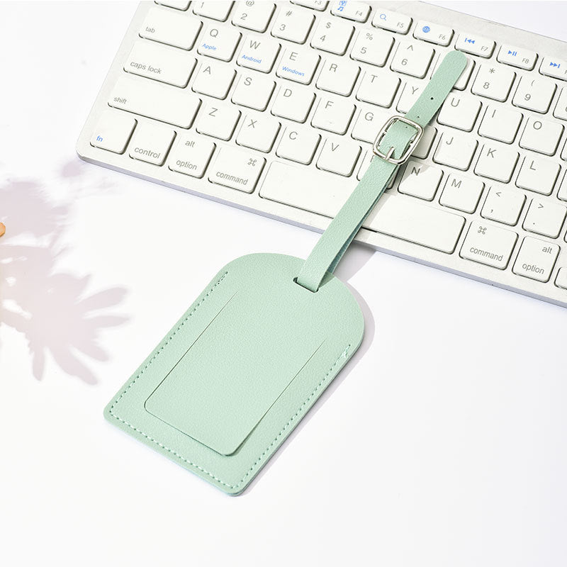 Minimalist Leather Luggage ID Tag with Adjustable Buckle Strap and Card Slot Bowlift