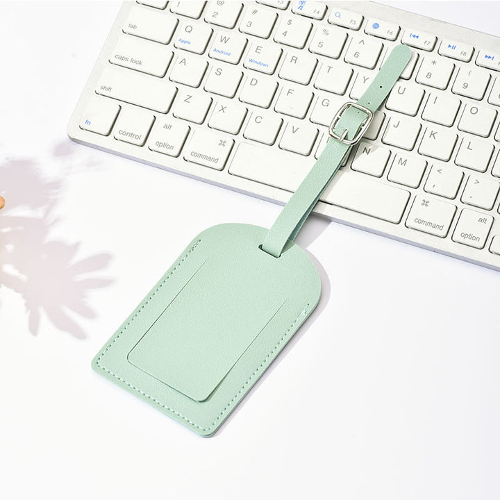 Minimalist Leather Luggage ID Tag with Adjustable Buckle Strap and Card Slot Bowlift