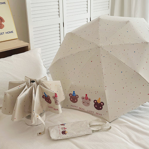 Ladies Foldable Umbrella with Playful Bear Design Bowlift
