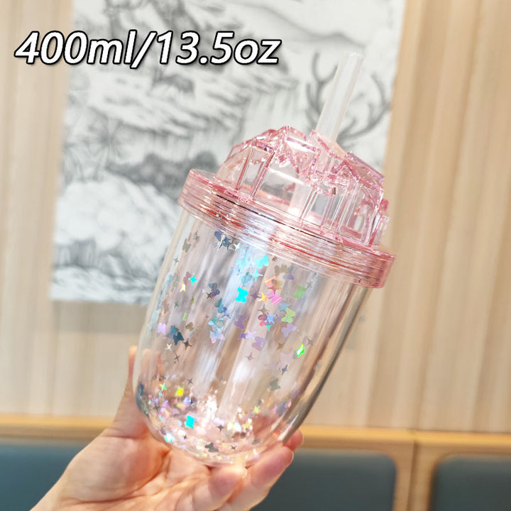 Women's Glittering Drinking Cups with Straw Bowlift