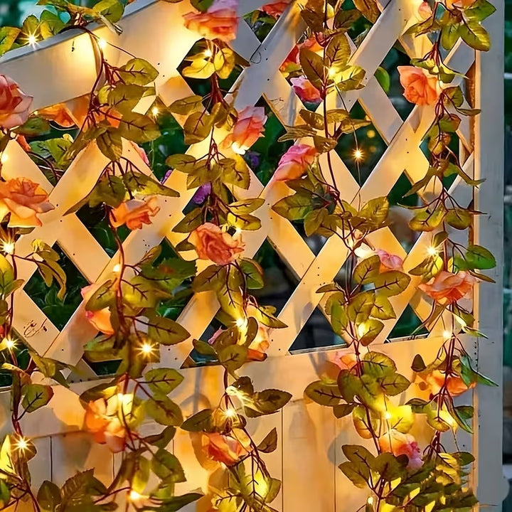 Artificial Rose Vine LED Fairy String Lights Waterproof Copper Wire Bowlift