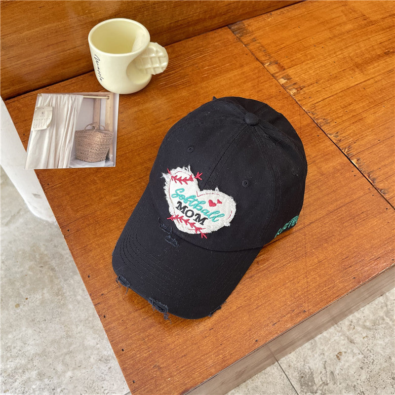 Women's Distressed Softball Mom Patch Baseball Cap Bowlift