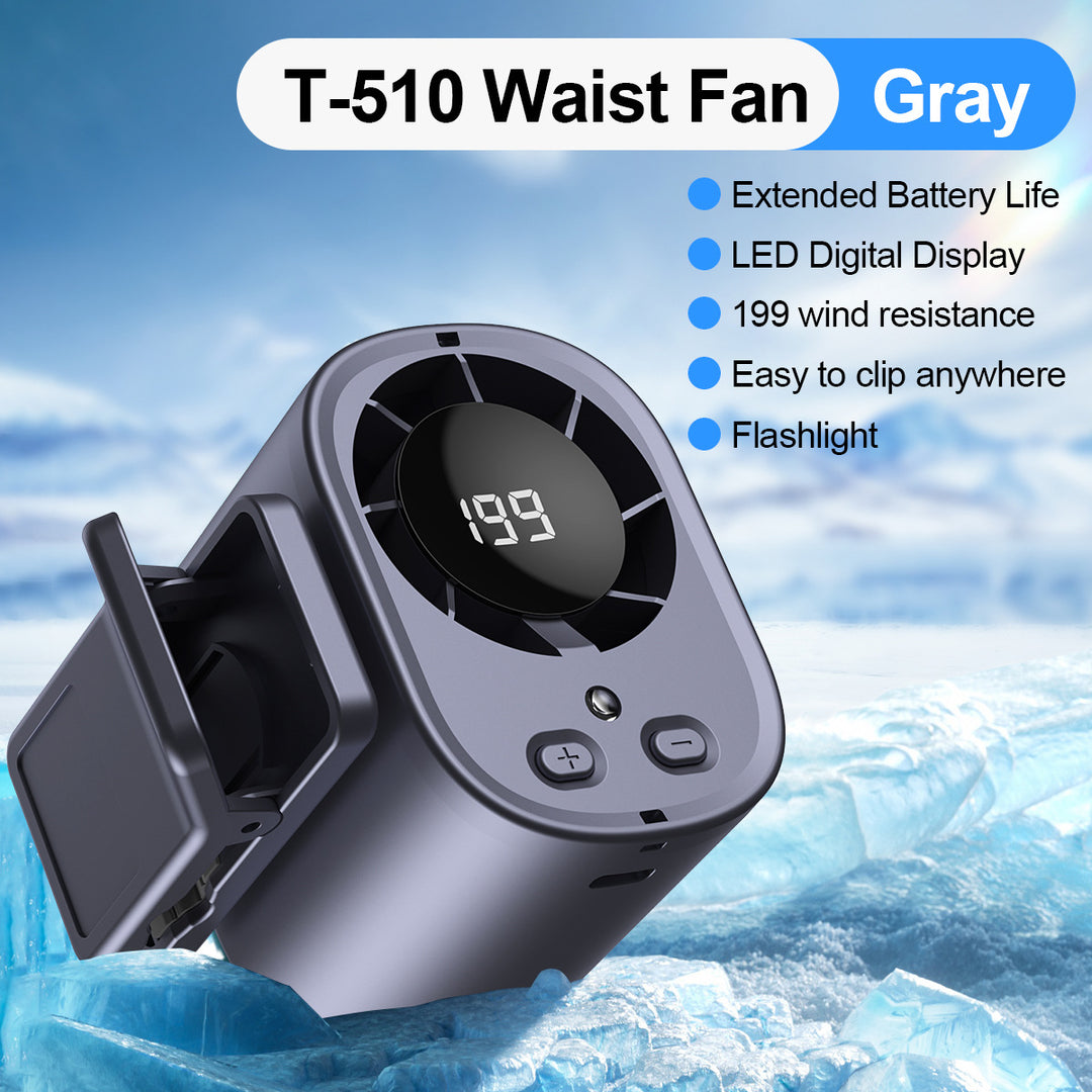 Unisex nan portable clip-on waist cooling fan with LED display Bowlift