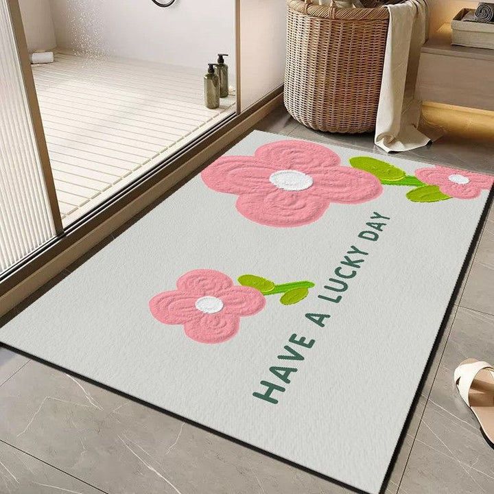 Cheerful Floral Message Bath Mat Bowlift