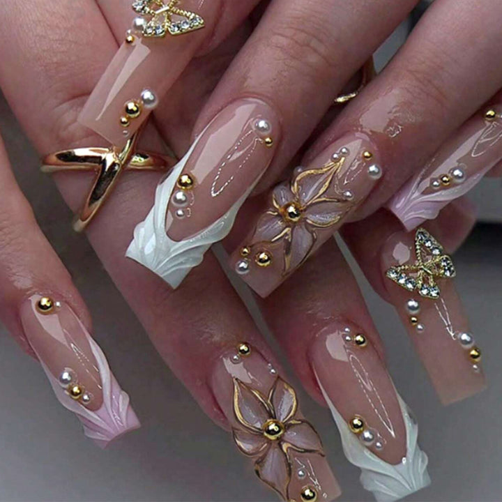 Floral Ornamented Acrylic Nail Art Extensions Bowlift