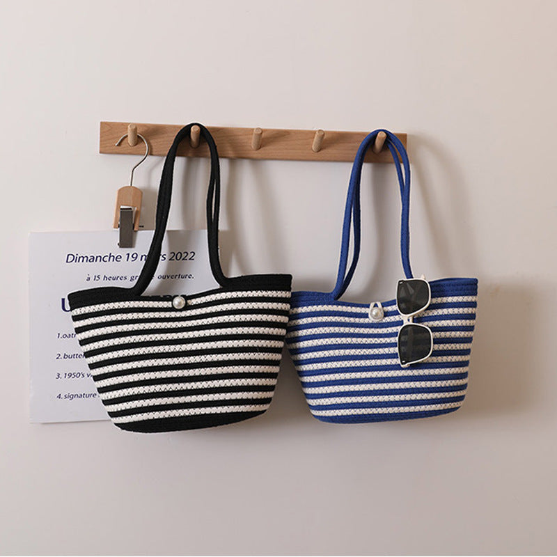 Trendy Basket Bag with Stylish Striped Pattern Bowlift