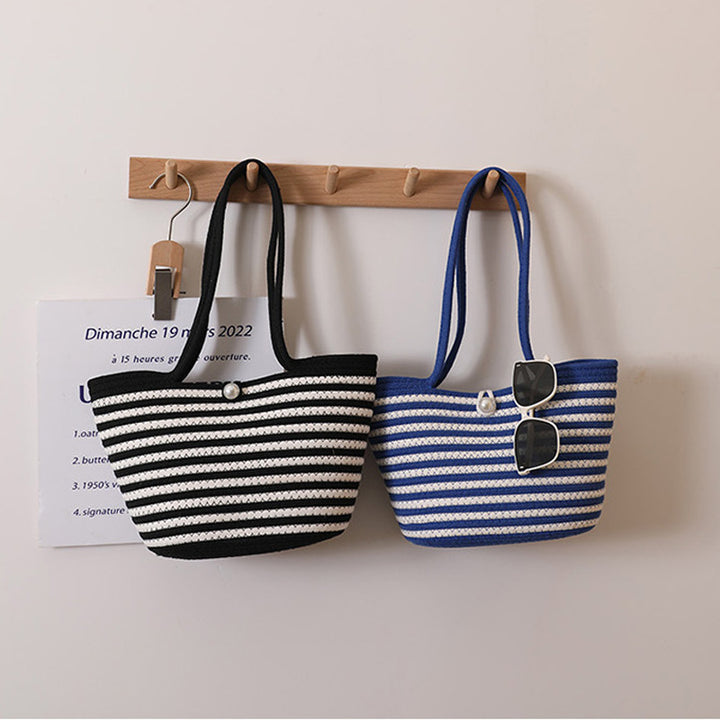 Trendy Basket Bag with Stylish Striped Pattern Bowlift