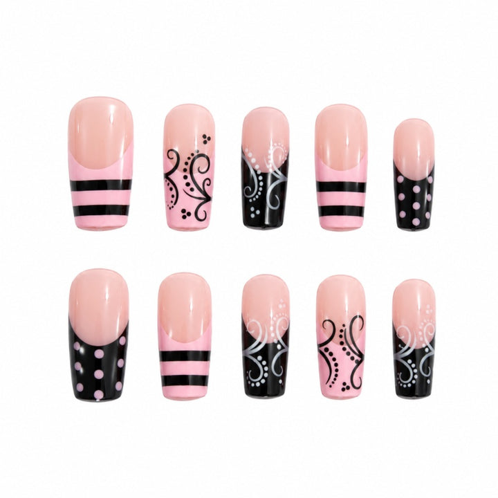 Artistic Long Square Press-On Nails with Whimsical Patterns Bowlift
