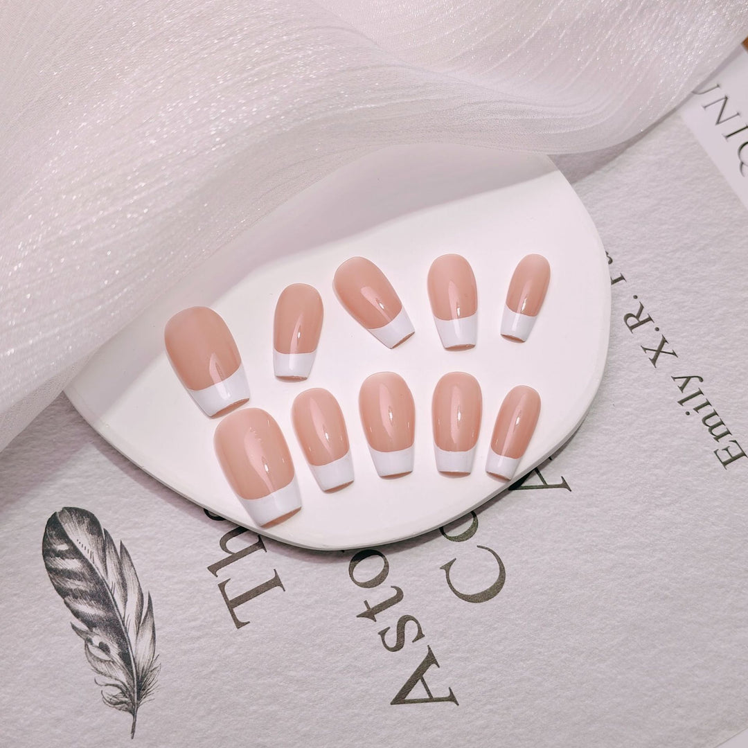 Elegant French Tip Press-On Nails Bowlift