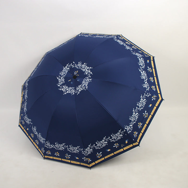 Ladies Elegant Folding Umbrella with Floral Patterns Bowlift