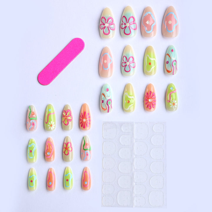 Artificial nails in the creative flower and foil design Bowlift