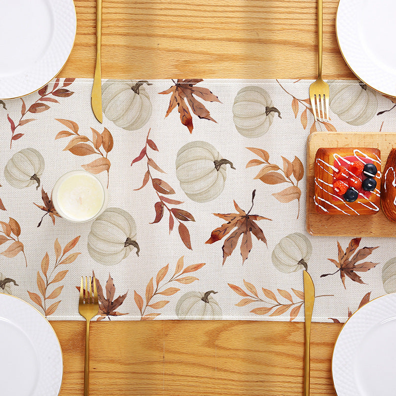 Cotton-Linen Fall Pumpkin Decorative Table Runner with 'Hello Fall' Script