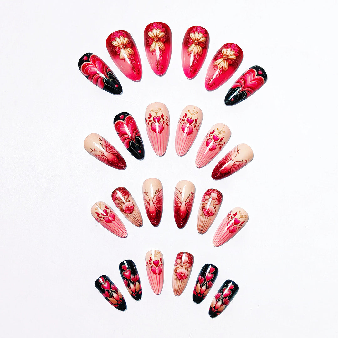 Artificial nails with romantic heart and floral designs Bowlift