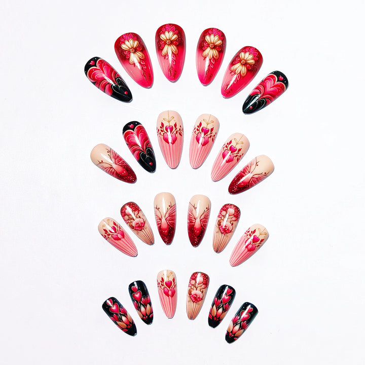 Artificial nails with romantic heart and floral designs Bowlift