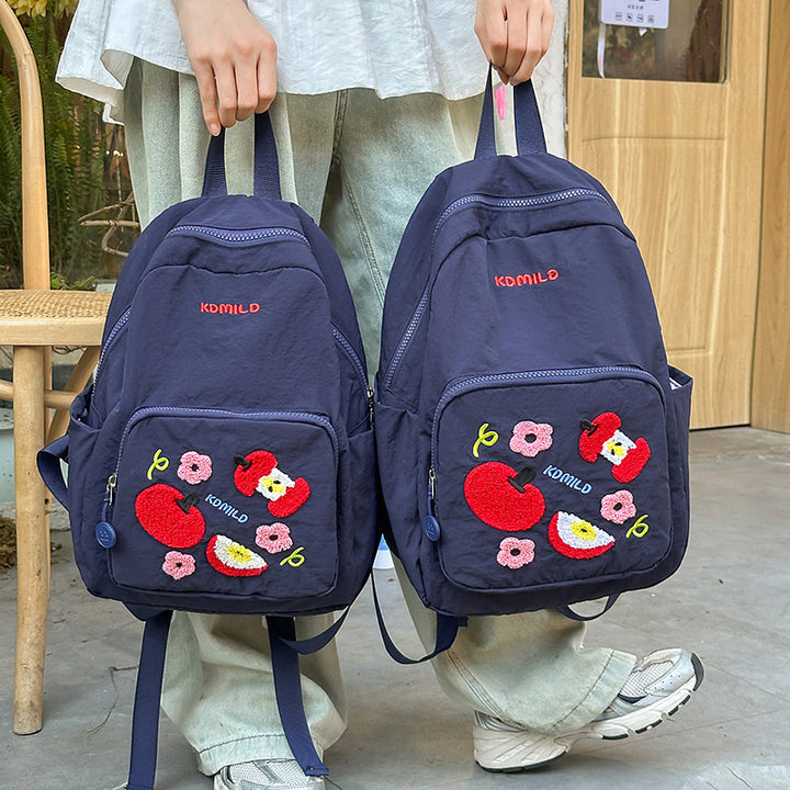 Casual Embroidered Apple Print School Backpack Bowlift
