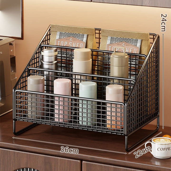 Countertop Three-Tier Wire Mesh Coffee and Tea Canister Organizer with Slanted Display