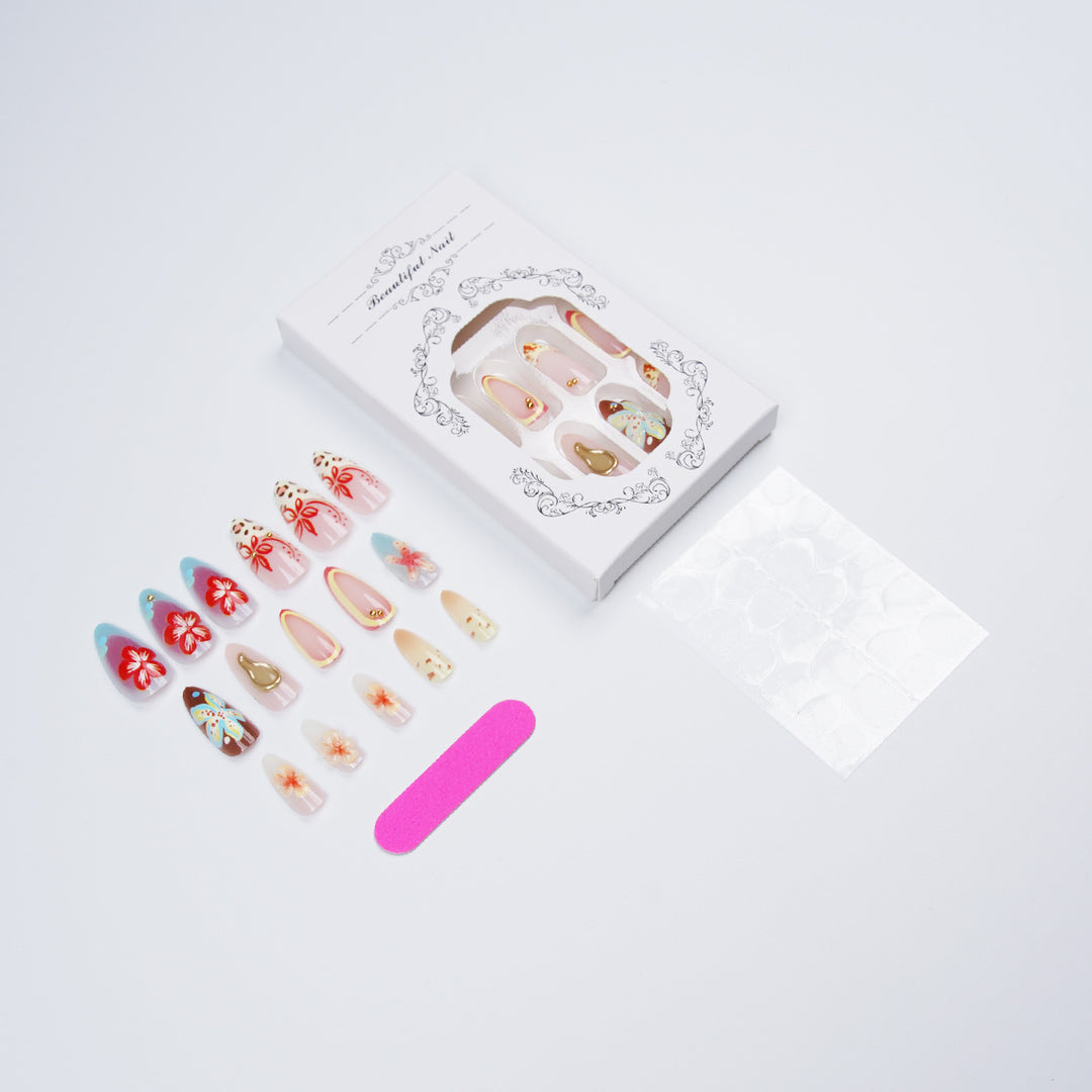 Artificial Nail Set with Floral Accents Bowlift