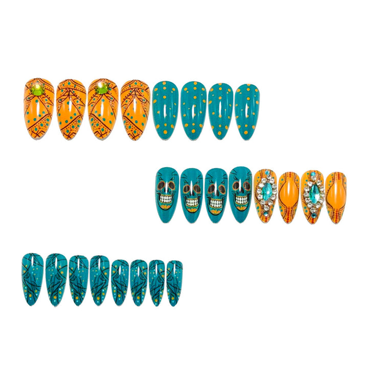 Artificial artificial nails with skull design and glitter embellishments Bowlift