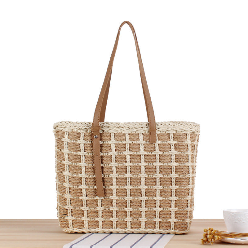 Hand-knotted tote bag made of natural material with elegant leather handles Bowlift