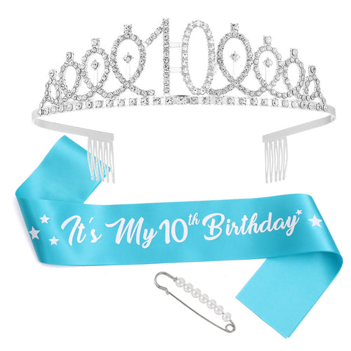 Women's birthday crown and sash set with glitter stones Bowlift