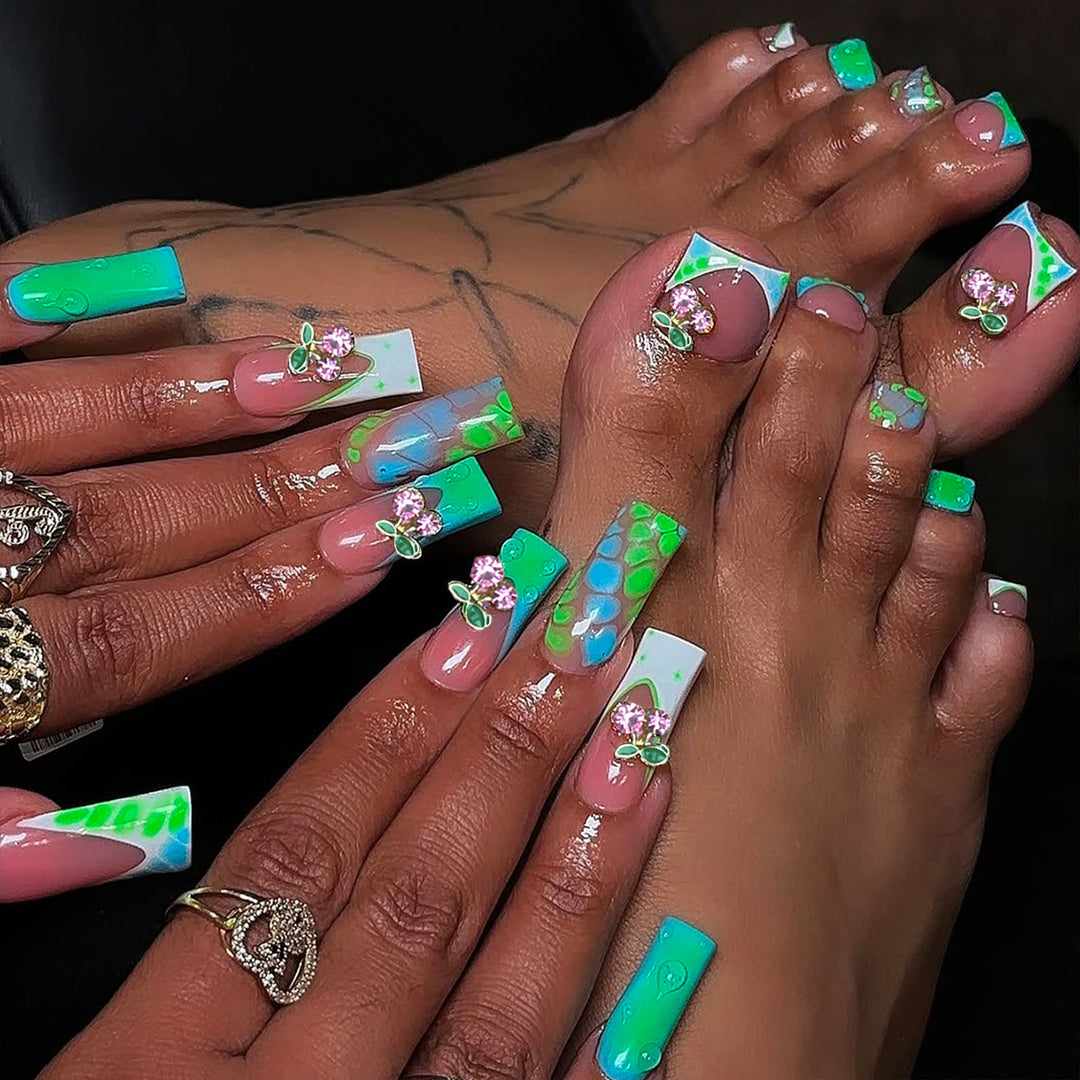 Artistic Nail Extension with Glitter Accents Bowlift