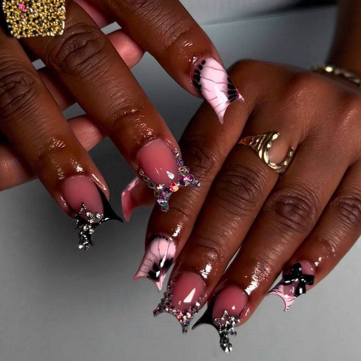Artistic Gem-Embellished Stiletto Press-On Nails Bowlift