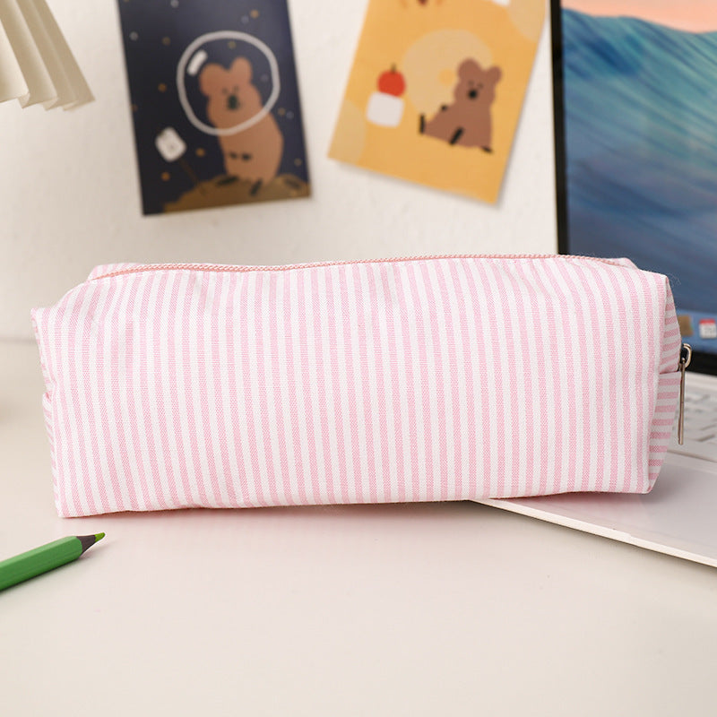 Striped Canvas Pencil Case and Stationery Organizer with Top Zipper Bowlift