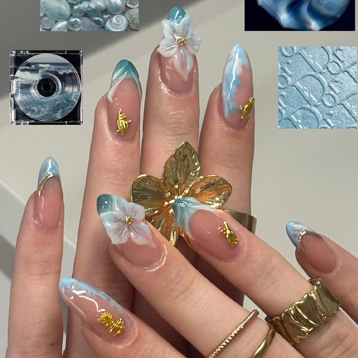 Decorative Press-On Nail Art Set with Elegant Floral Design Bowlift