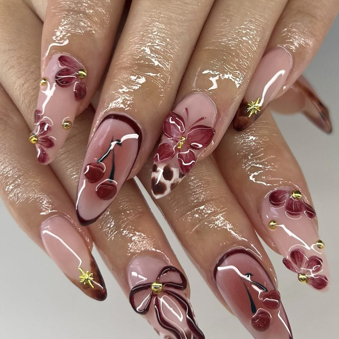 Artful Nail Extensions with Floral Accents Bowlift