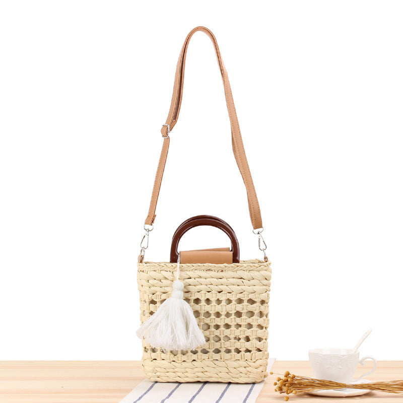 Woven tote bag with detachable faux leather strap Bowlift